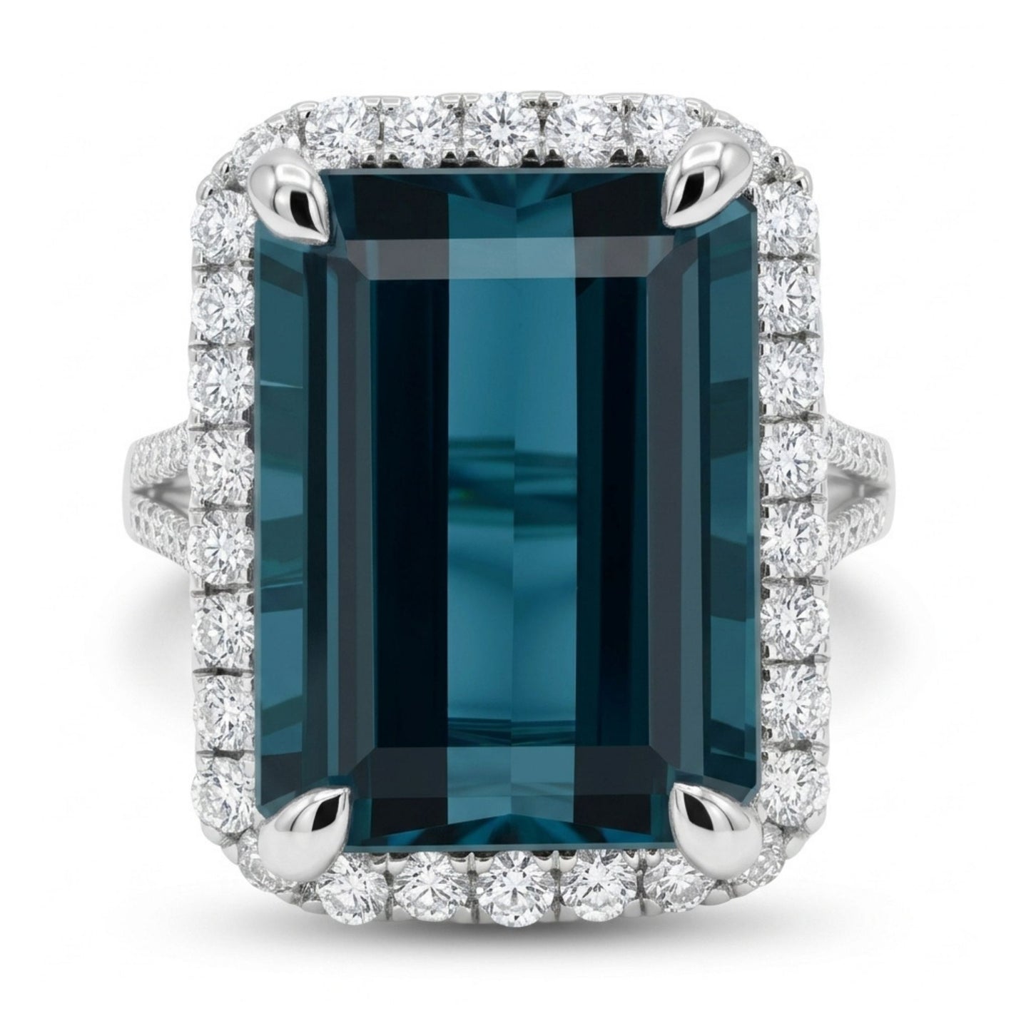 14k 10.35ct Emerald Cut Private Collection Indicolite 0.80cttw VS White Diamonds Ring