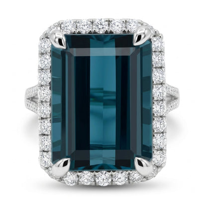 14k 10.35ct Emerald Cut Private Collection Indicolite 0.80cttw VS White Diamonds Ring