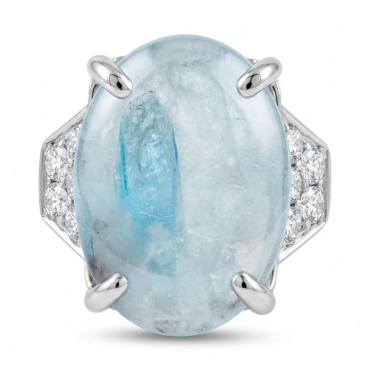 14K 5.17ct Oval Brazilian Paraiba in Quartz 0.46cttw VS White Diamonds Ring
