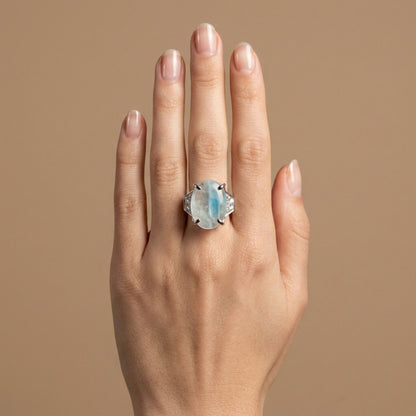 14K 5.17ct Oval Brazilian Paraiba in Quartz 0.46cttw VS White Diamonds Ring