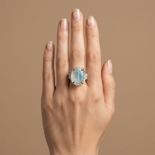 14K 5.17ct Oval Brazilian Paraiba in Quartz 0.46cttw VS White Diamonds Ring