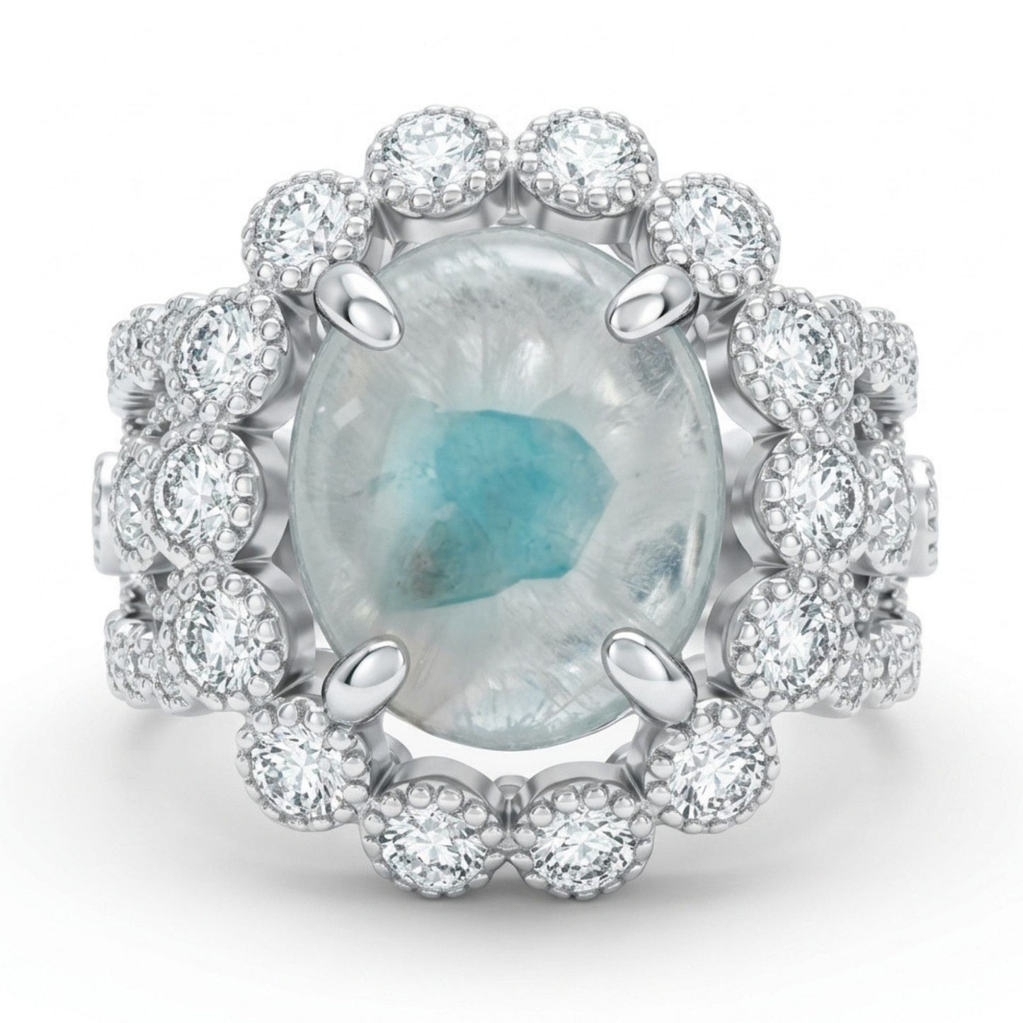 14K 1.88ct Oval Brazilian Paraiba in Quartz 1.09cttw VS White Diamonds Ring