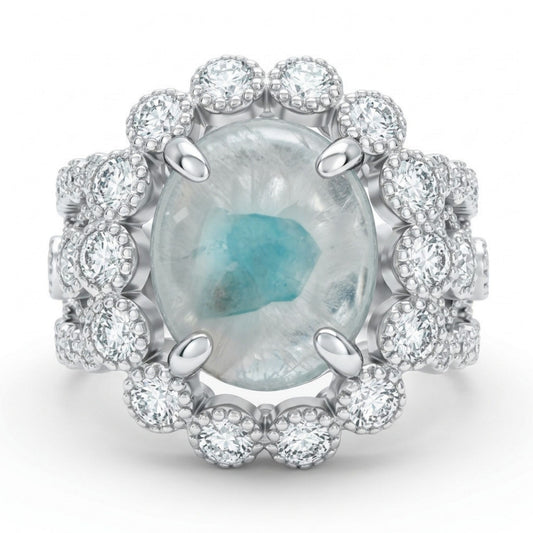 14K 1.88ct Oval Brazilian Paraiba in Quartz 1.09cttw VS White Diamonds Ring