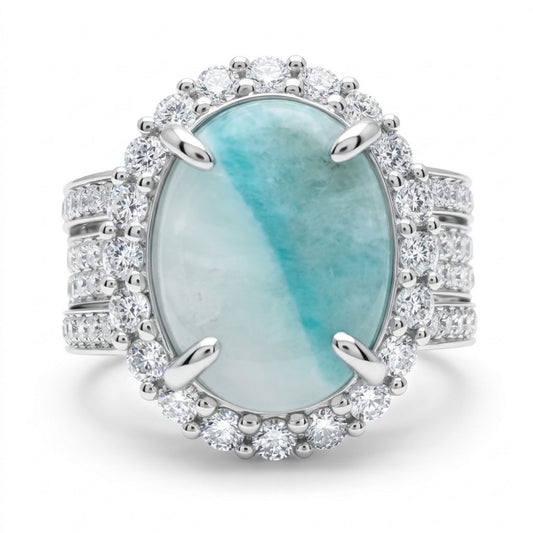 14K 3.53ct Oval Brazilian Paraiba in Quartz 1.44cttw VS White Diamonds Ring