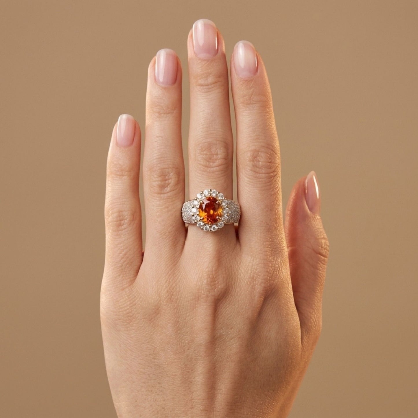 14K 2.20ct Oval Private Collection Mandarin Garnet 1.28cttw VS White Diamonds Ring