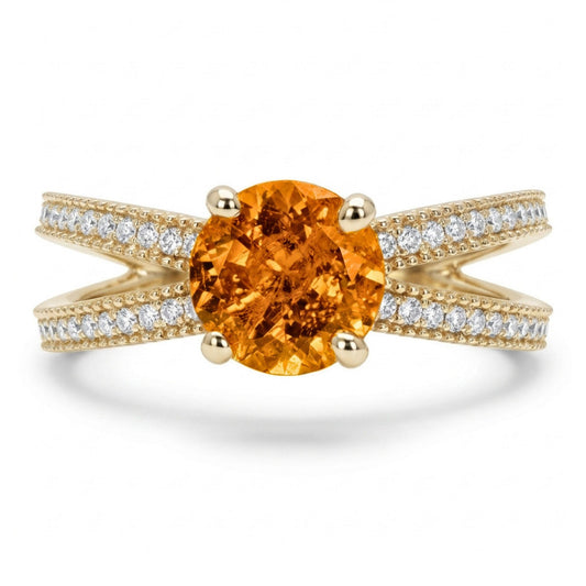 14K 1.00ct Round Mandarin Garnet 0.41cttw VS White Diamonds Ring