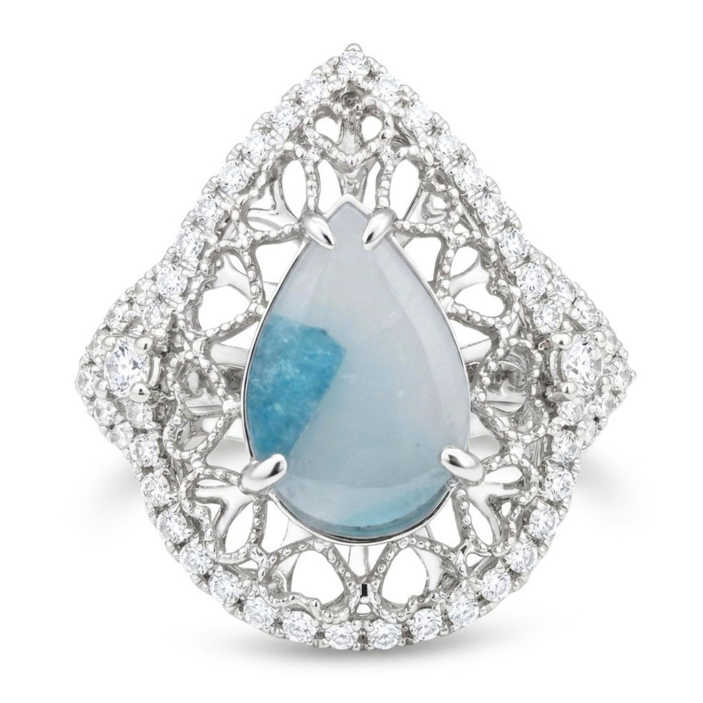 14K 1.47ct Pear Shape Brazilian Paraiba in Quartz 0.46cttw VS White Diamonds Ring