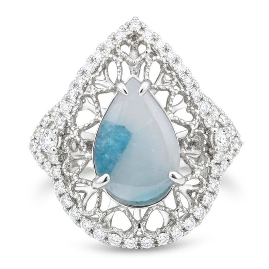 14K 1.47ct Pear Shape Brazilian Paraiba in Quartz 0.46cttw VS White Diamonds Ring