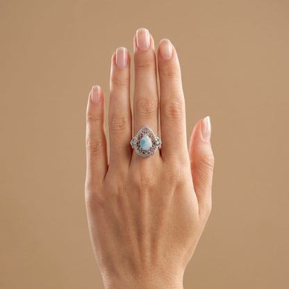 14K 1.47ct Pear Shape Brazilian Paraiba in Quartz 0.46cttw VS White Diamonds Ring