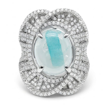 14K 3.83ct Oval Brazilian Paraiba in Quartz 1.05cttw VS White Diamonds Ring