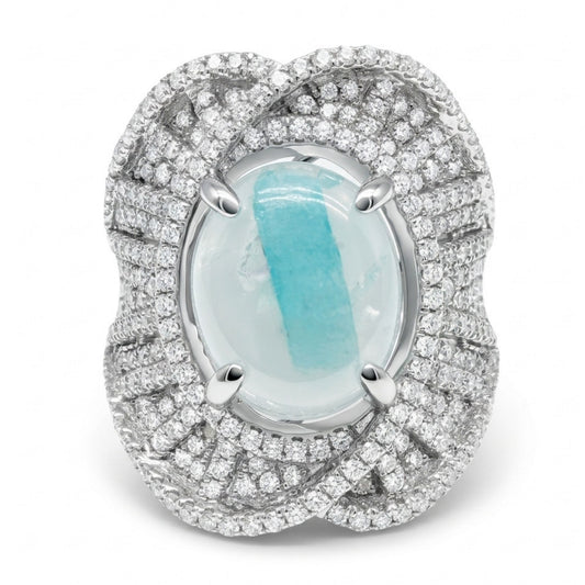 14K 3.83ct Oval Brazilian Paraiba in Quartz 1.05cttw VS White Diamonds Ring