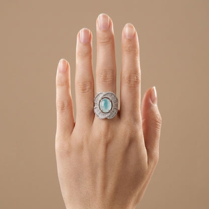 14K 3.83ct Oval Brazilian Paraiba in Quartz 1.05cttw VS White Diamonds Ring