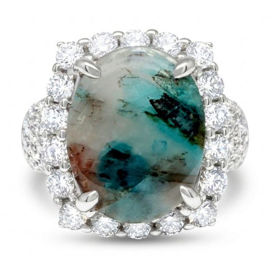14K 3.28ct Cushion Brazilian Paraiba in Quartz 1.58cttw VS White Diamonds Ring