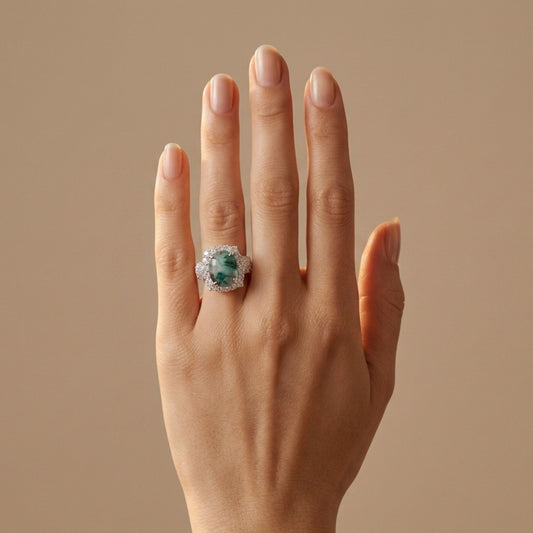 14K 3.28ct Cushion Brazilian Paraiba in Quartz 1.58cttw VS White Diamonds Ring