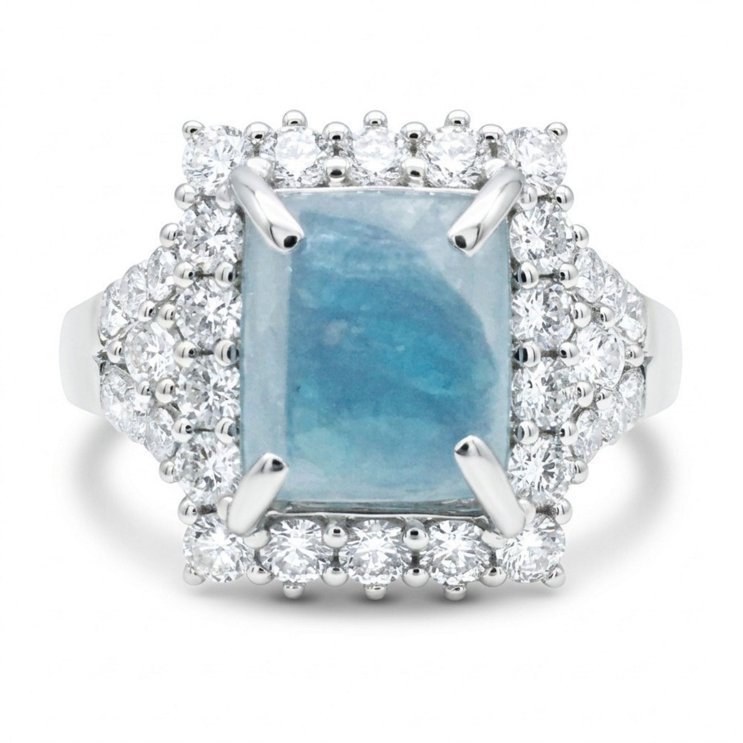 14K 2.88ct Rectangular Brazilian Paraiba in Quartz 1.24cttw VS White Diamonds Ring
