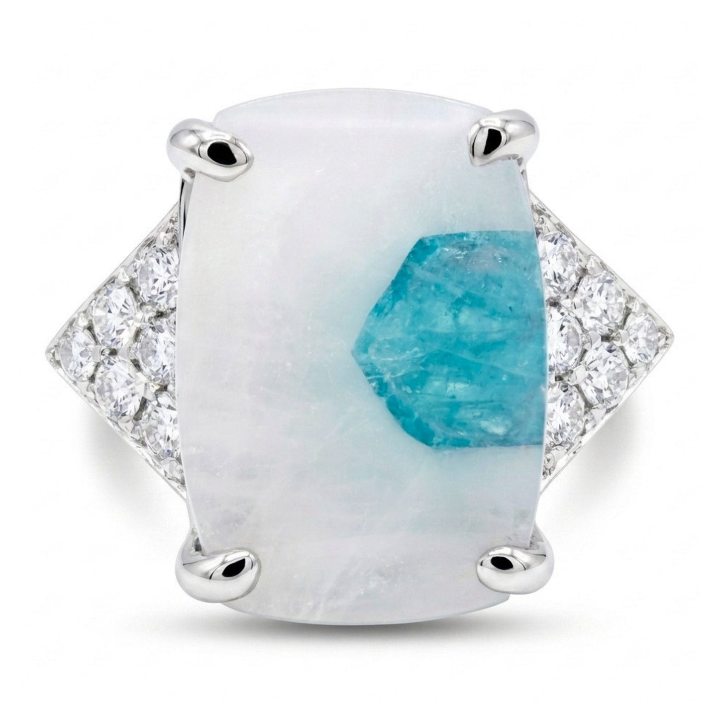 14K 4.26ct Cushion Brazilian Paraiba in Quartz 0.39cttw VS White Diamonds Ring