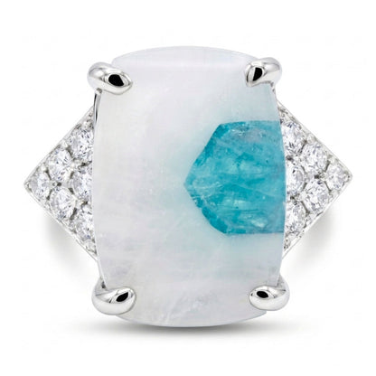 14K 4.26ct Cushion Brazilian Paraiba in Quartz 0.39cttw VS White Diamonds Ring