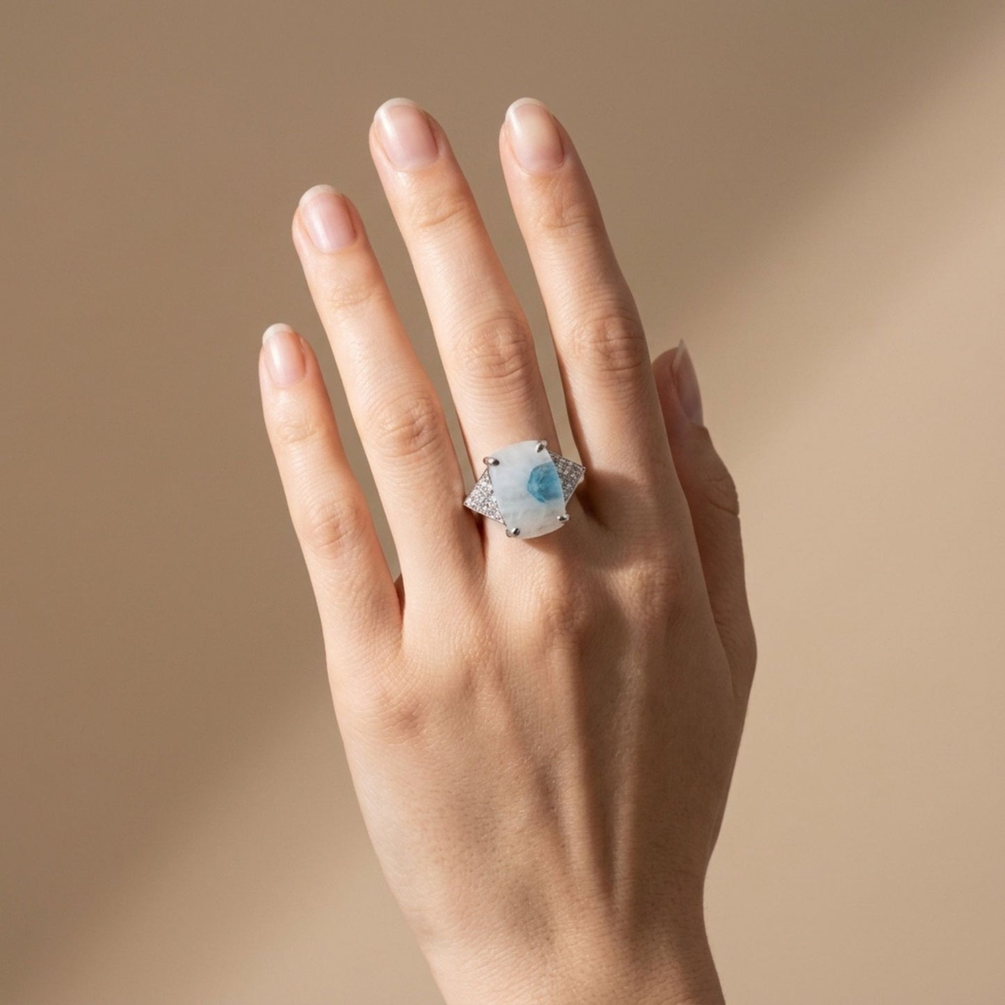 14K 4.26ct Cushion Brazilian Paraiba in Quartz 0.39cttw VS White Diamonds Ring