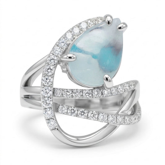 14K 2.47ct Pear Shape Brazilian Paraiba in Quartz 0.67cttw VS White Diamonds Ring