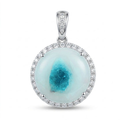 18K 8.39ct Round Brazilian Paraiba in Quartz 0.70cttw VS White Diamonds Pendant