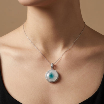 18K 8.39ct Round Brazilian Paraiba in Quartz 0.70cttw VS White Diamonds Pendant