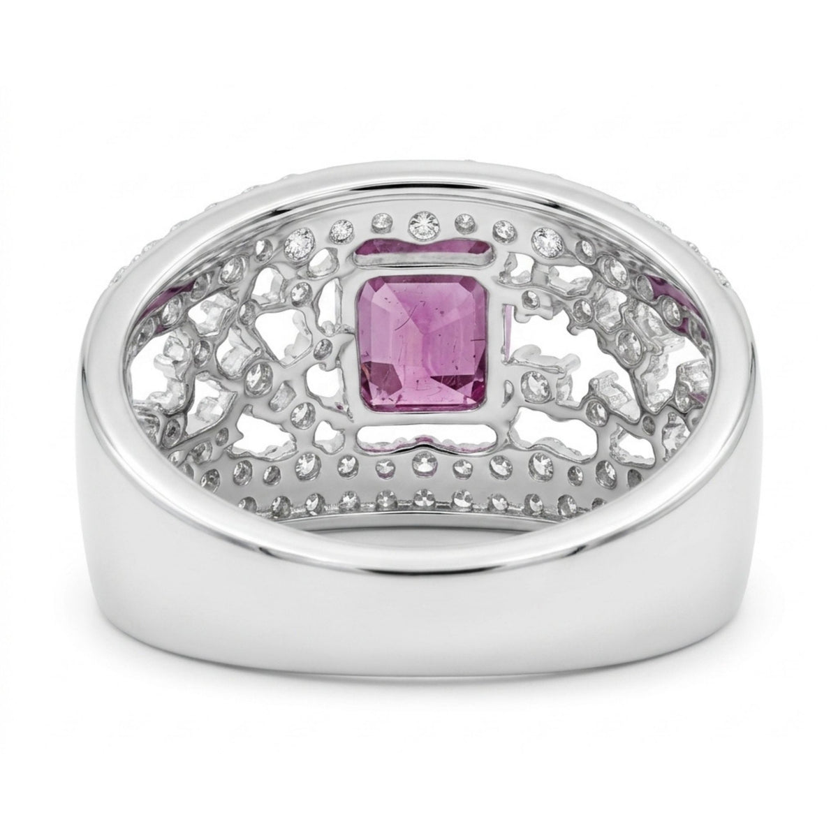 14K 1.82ct Cushion Unheated Purple Sapphire 0.93cttw VS White Diamonds Ring