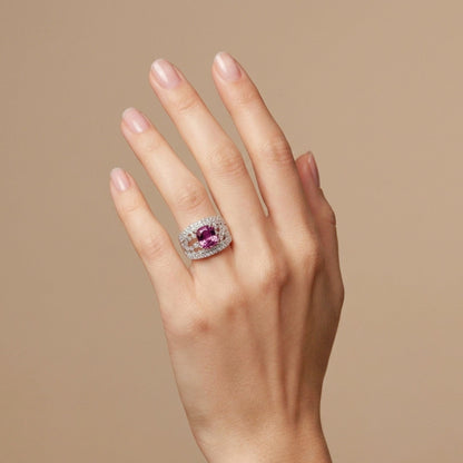 14K 1.82ct Cushion Unheated Purple Sapphire 0.93cttw VS White Diamonds Ring