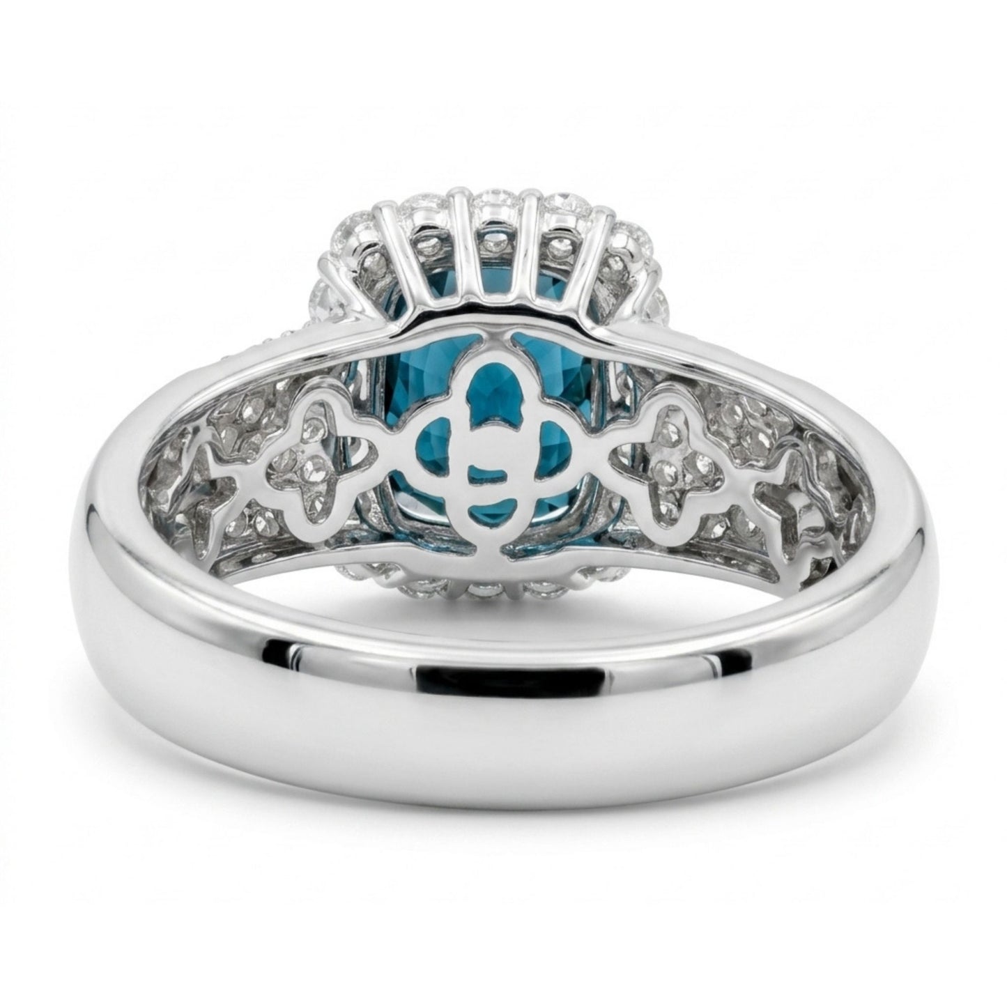 14K 5.49ct Cushion Unheated Teal Sapphire 0.82cttw VS White Diamonds Ring