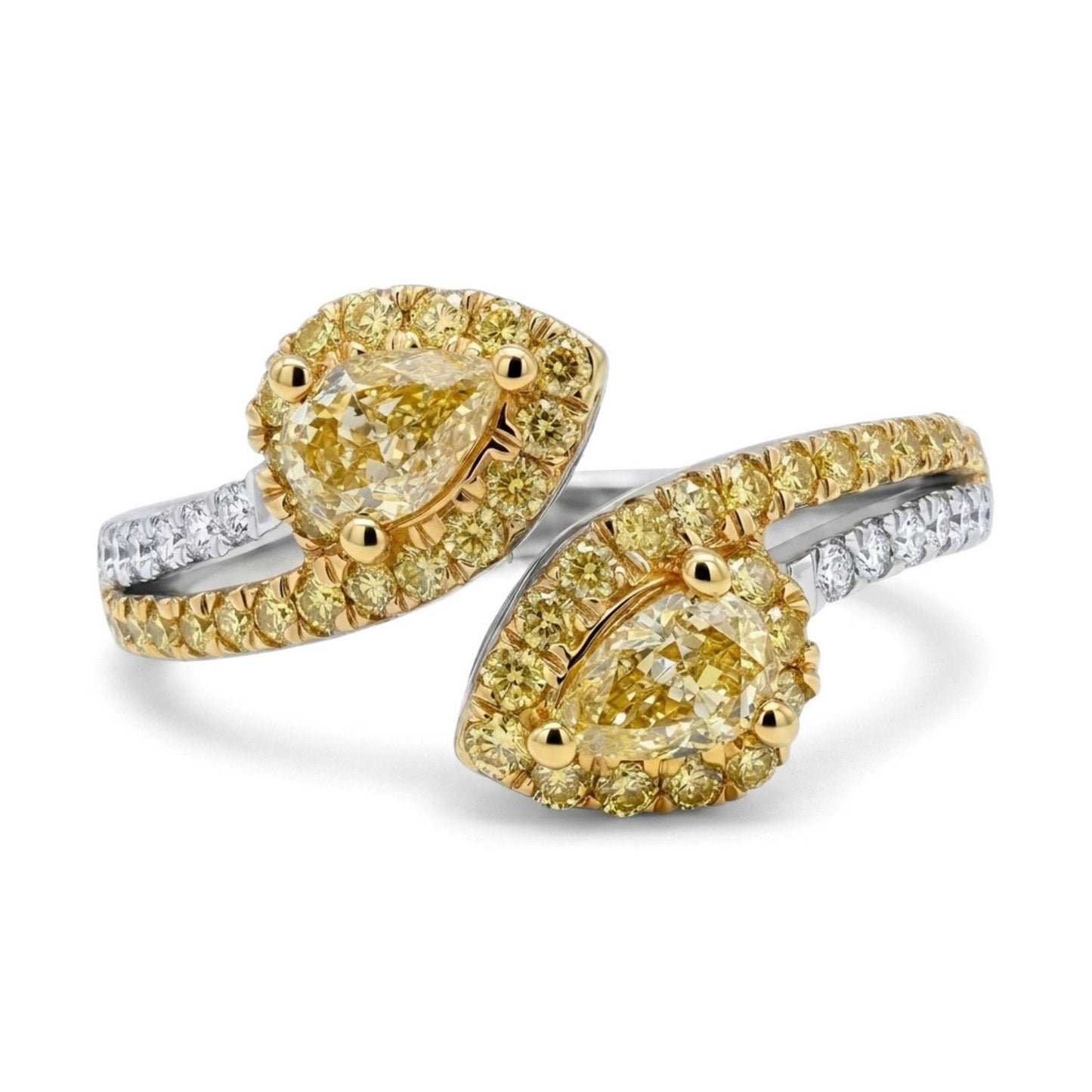 14K 0.40cttw Pear Shape Yellow Diamond 0.40cttw Yellow & White Diamonds Ring
