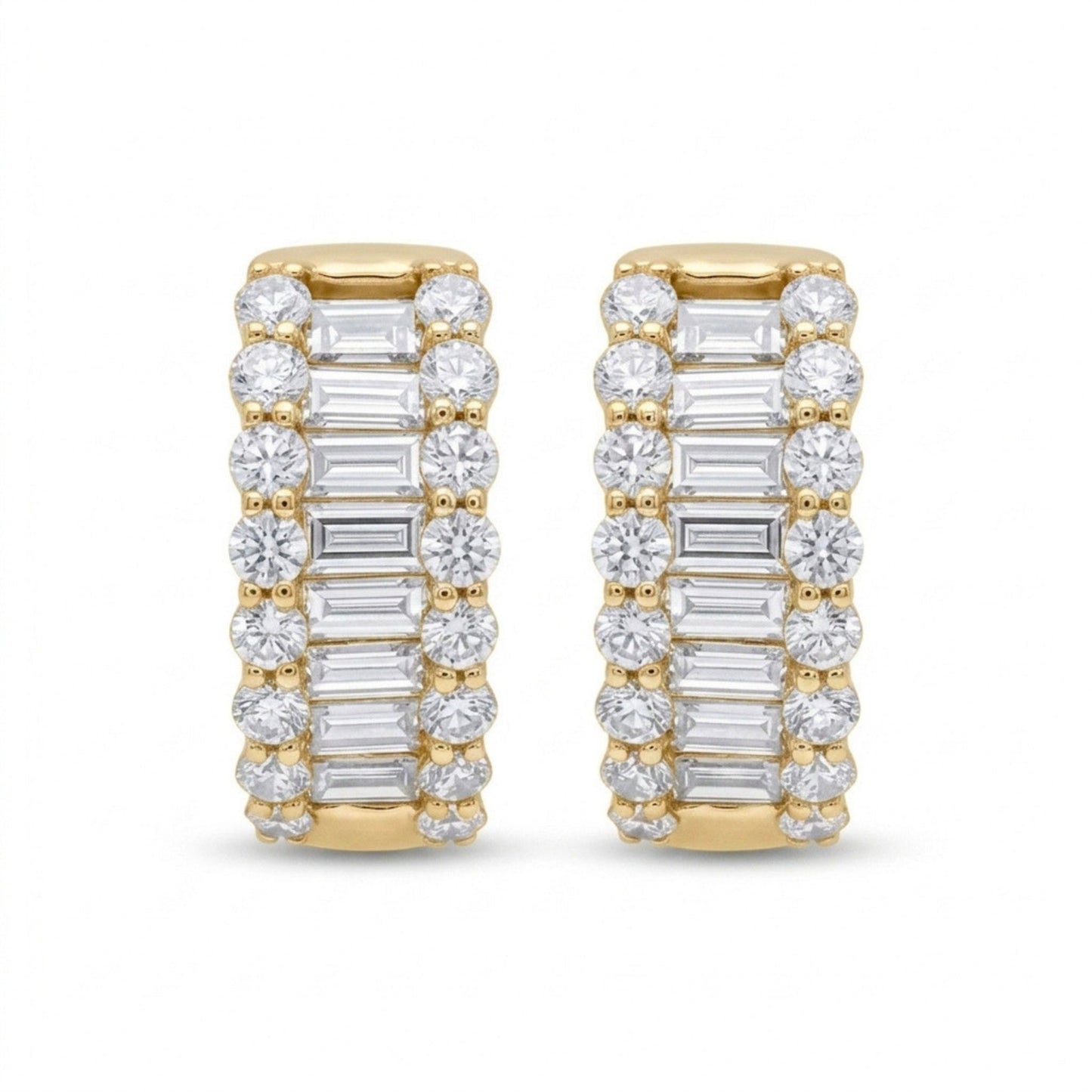 14K 0.75cttw Baguette & Round White Diamonds Huggie Earrings