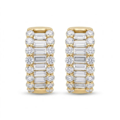 14K 0.75cttw Baguette & Round White Diamonds Huggie Earrings