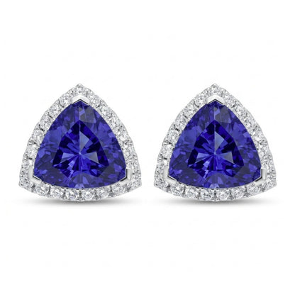 14K 12.04cttw Trilliant Blue Wing Tanzanite 0.92cttw White Diamonds Stud Earrings