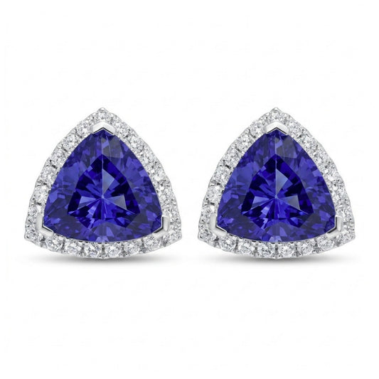 14K 12.04cttw Trilliant Blue Wing Tanzanite 0.92cttw White Diamonds Stud Earrings