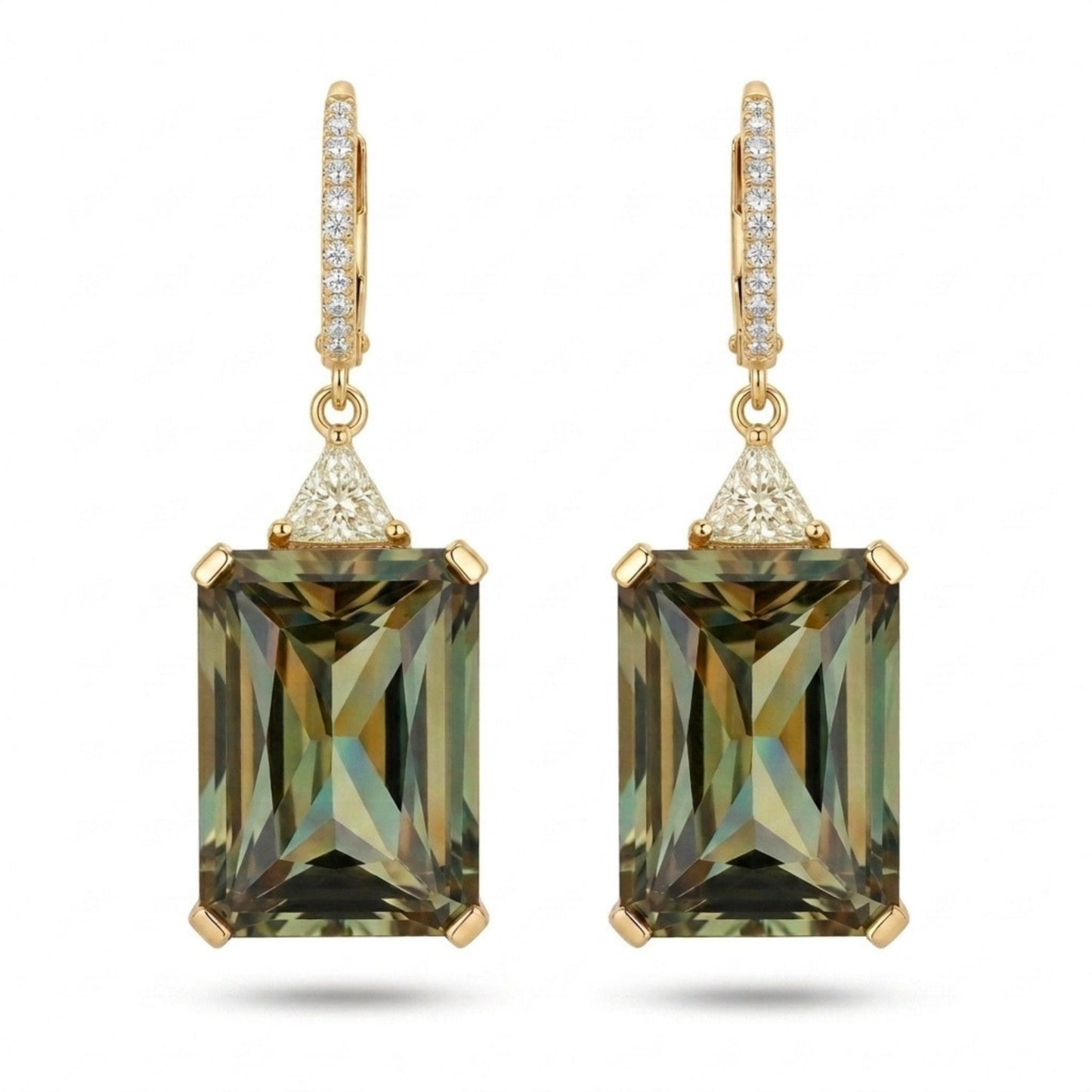 14K 34.96cttw Radiant Cut Color Change Diaspore 0.65cttw Yellow & White Diamonds Drop Earrings