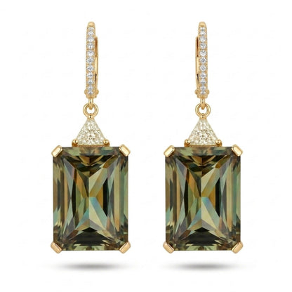 14K 34.96cttw Radiant Cut Color Change Diaspore 0.65cttw Yellow & White Diamonds Drop Earrings
