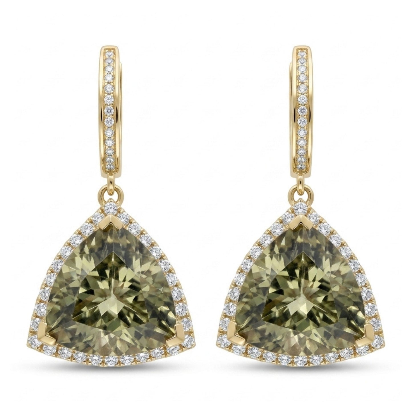 14K 41.64cttw Trilliant Color Change Diaspore 0.87cttw White Diamonds Drop Earrings