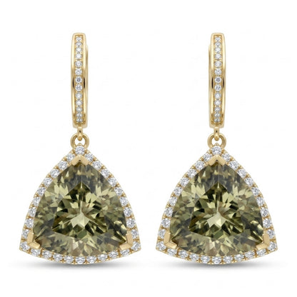 14K 41.64cttw Trilliant Color Change Diaspore 0.87cttw White Diamonds Drop Earrings