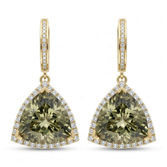 14K 41.64cttw Trilliant Color Change Diaspore 0.87cttw White Diamonds Drop Earrings
