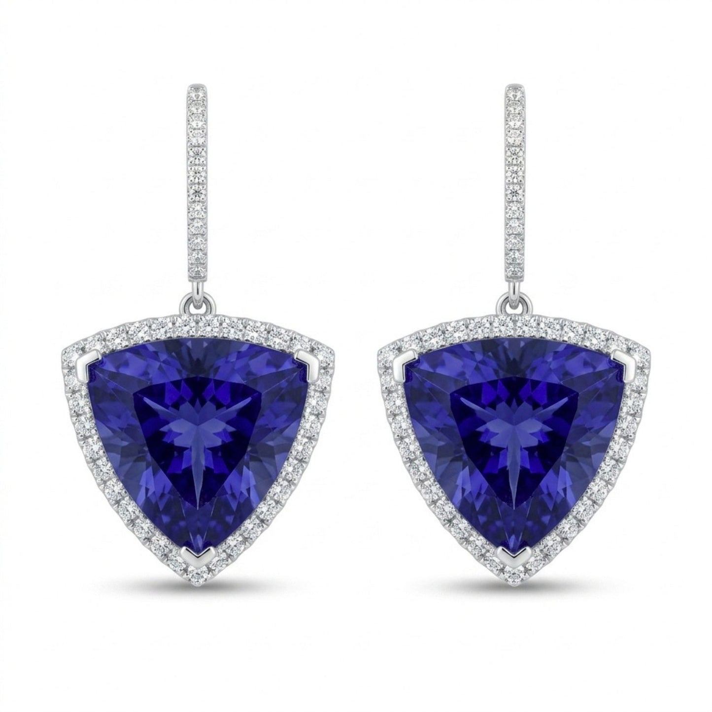 18K 26.10cttw Trilliant Blue Wing Tanzanite 1.00cttw VS White Diamonds Drop Earrings