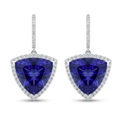 18K 26.10cttw Trilliant Blue Wing Tanzanite 1.00cttw VS White Diamonds Drop Earrings
