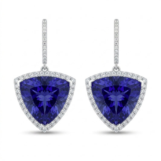 18K 26.10cttw Trilliant Blue Wing Tanzanite 1.00cttw VS White Diamonds Drop Earrings