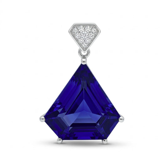 14K 9.93ct Fancy Cut Blue Wing Tanzanite 0.06cttw VS White Diamonds Pendant