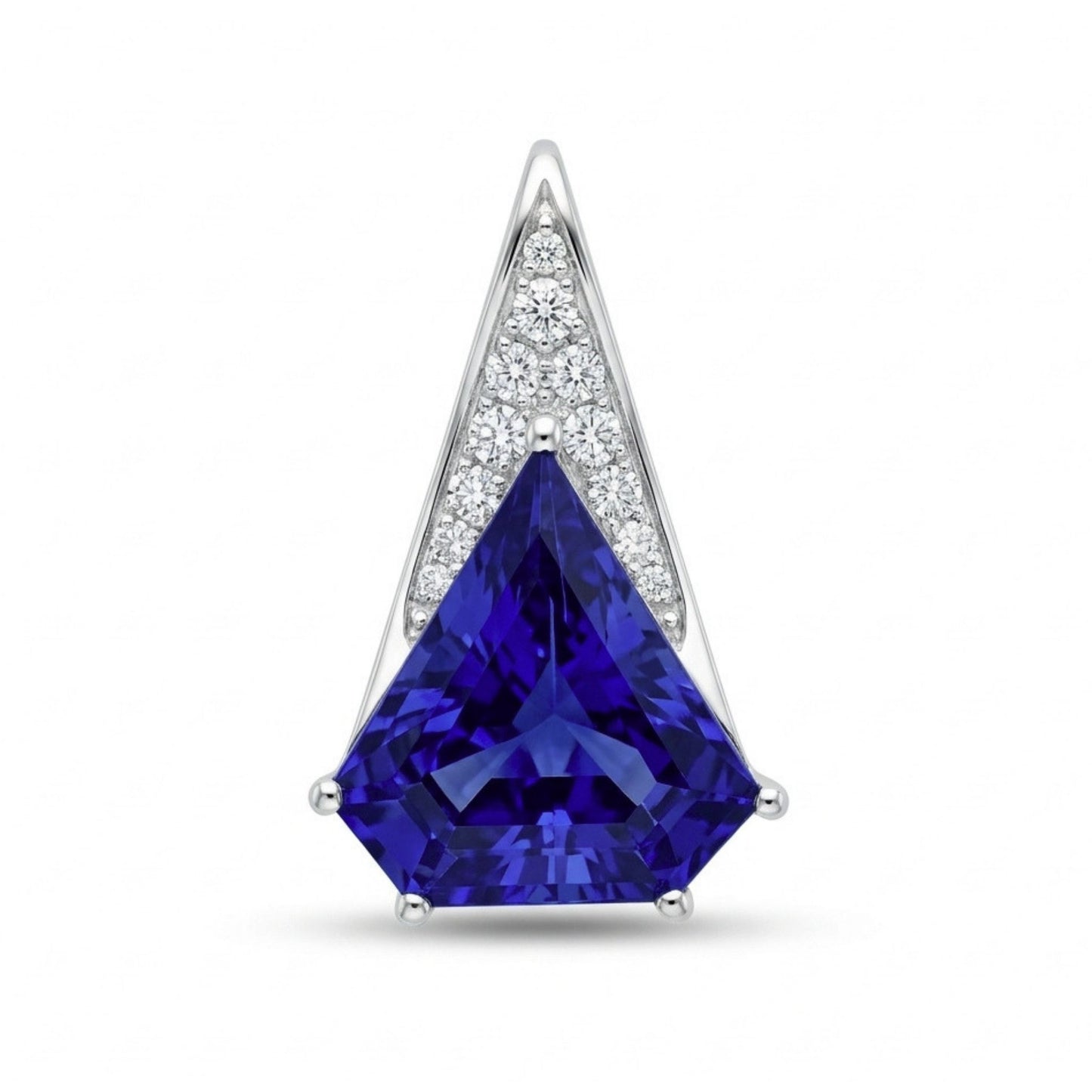 14K 7.81ct Fancy Cut Blue Wing Tanzanite 0.25cttw White Diamonds Pendant