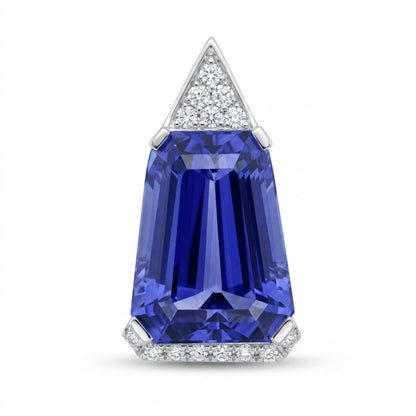 14K 8.30ct Fancy Cut Blue Wing Tanzanite 0.18cttw White Diamonds Pendant