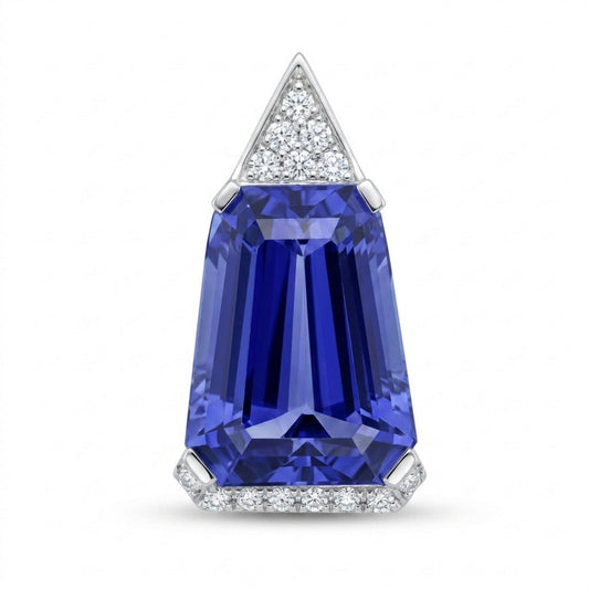 14K 8.30ct Fancy Cut Blue Wing Tanzanite 0.18cttw White Diamonds Pendant