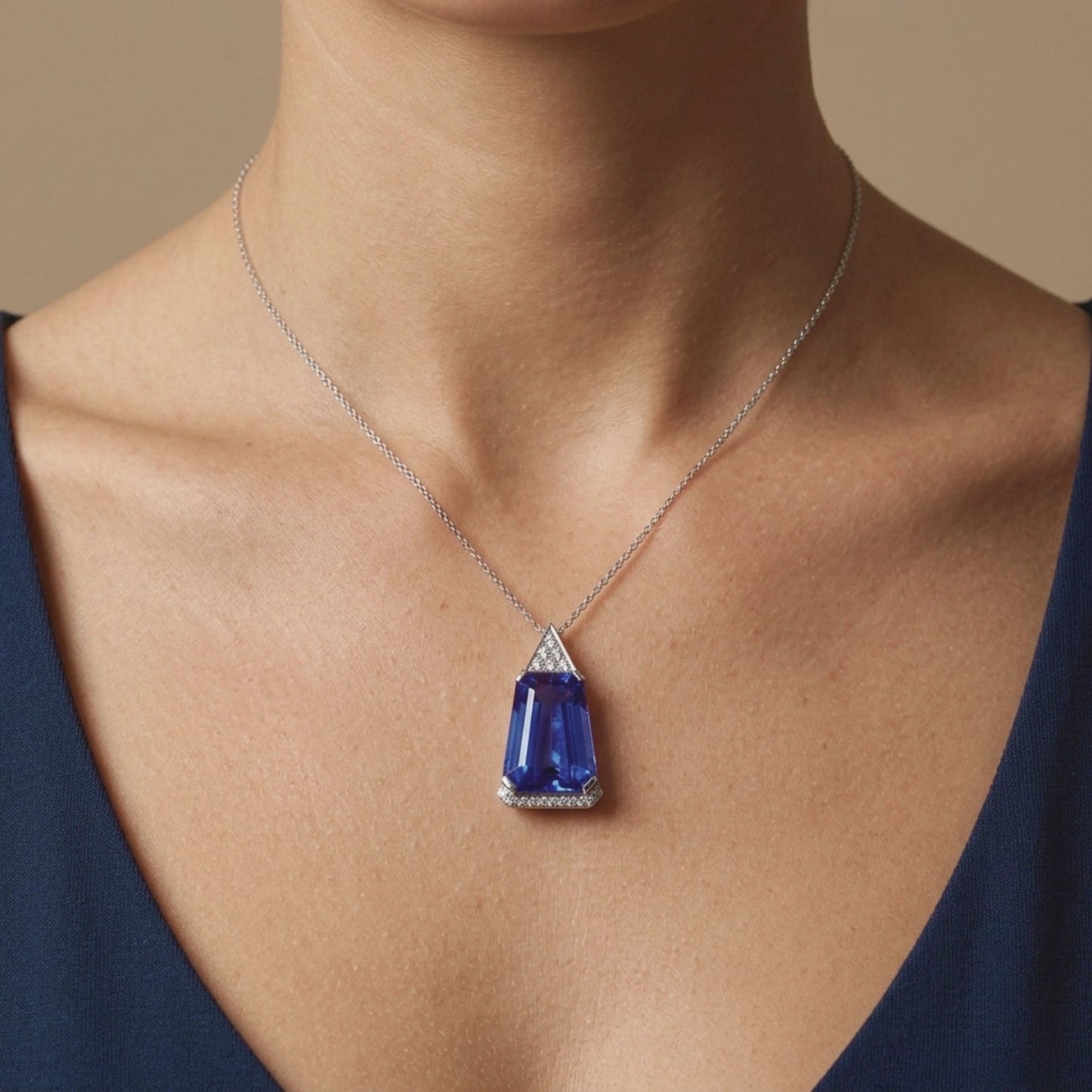 14K 8.30ct Fancy Cut Blue Wing Tanzanite 0.18cttw White Diamonds Pendant