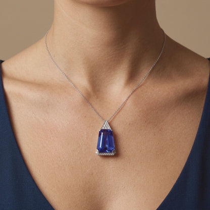 14K 8.30ct Fancy Cut Blue Wing Tanzanite 0.18cttw White Diamonds Pendant