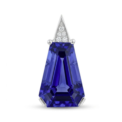 14K 6.14ct Fancy Cut Blue Wing Tanzanite 0.03cttw VS White Diamonds Pendant