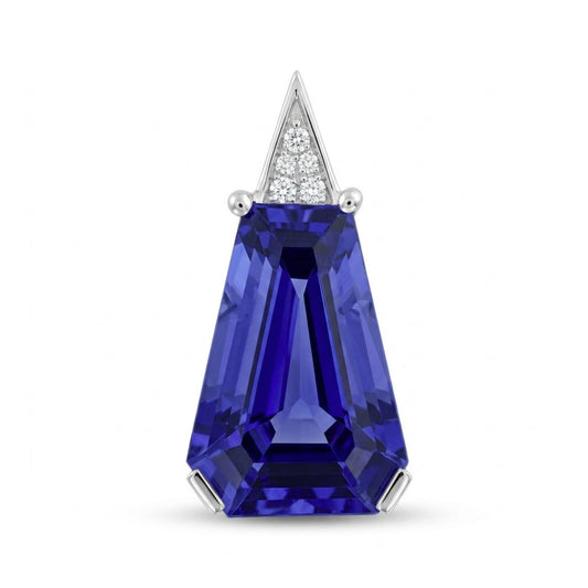 14K 6.14ct Fancy Cut Blue Wing Tanzanite 0.03cttw VS White Diamonds Pendant