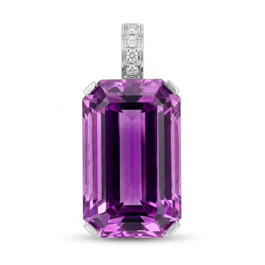 14K 28.85ct Emerald Cut Kunzite 0.06cttw White Diamonds Pendant